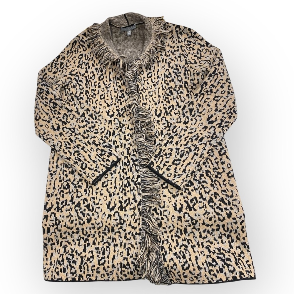111 Neiman Marcus Cashmere Collection
Leopard-Print Open-Front Fringe Ca…